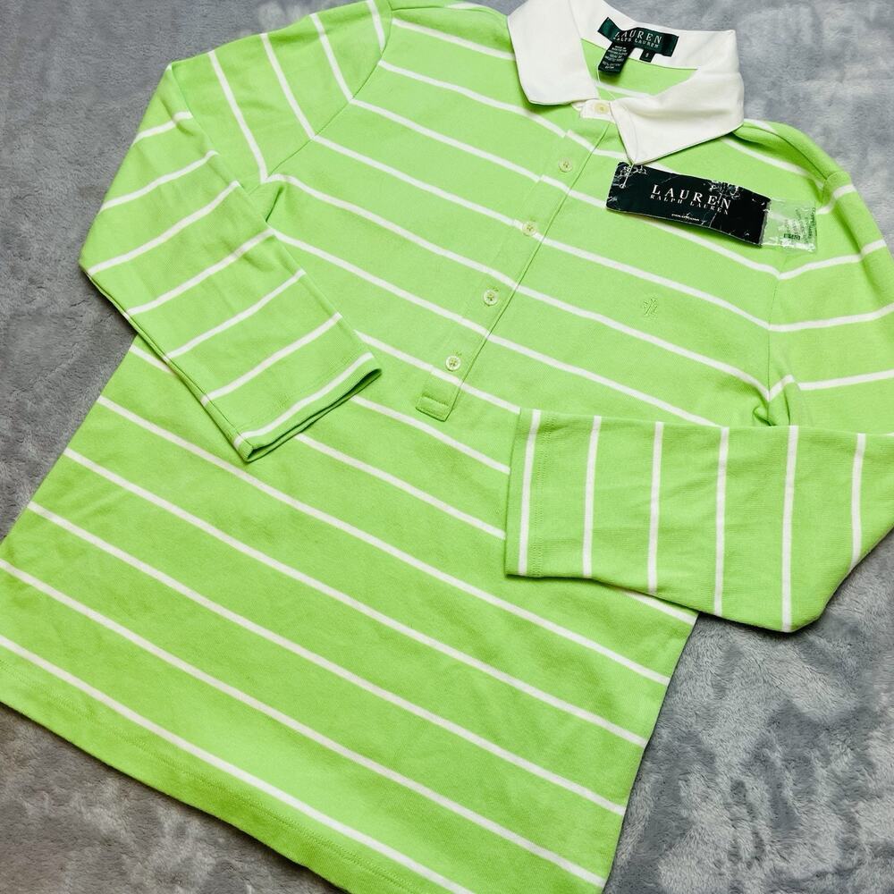 Lauren-Ralph Lauren Polo Shirt Lime Green Stripe 3/4 Sleeve, worn once.